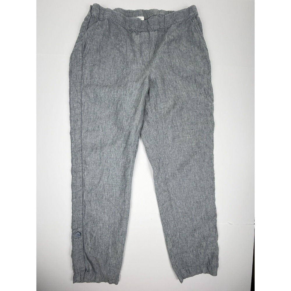 PureJill Linen Pants Womens Medium Tall Gray Elastic Waist Cropped Casual PullOn